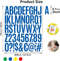 10 Sets Vinyl Letter Stickers,2 Inch Self-Adhesive Alphabet Numbers Blue