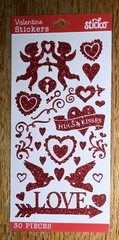 Sticko Valentines Love Cupid Hearts Hugs & Kisses Red Glittery Scrapbook Sticker
