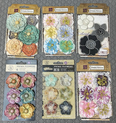 NEW Lot of 6 PRIMA MARKETING Handmade Flowers Time Traveler Black Green Orange A