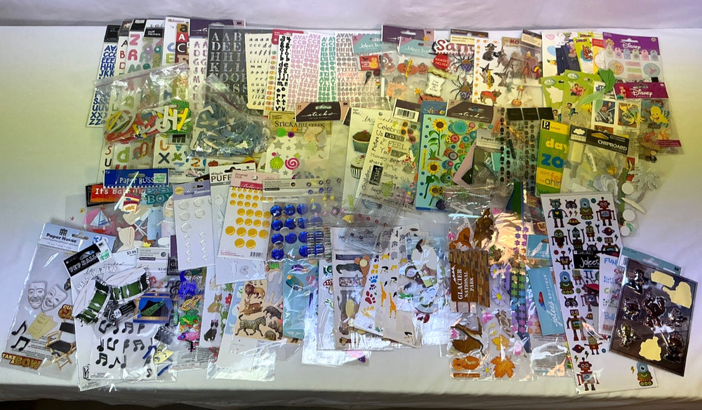 Mixed Lot of Scrapbooking Stickers, Open Packages, Partially Used, Many Brands