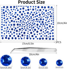 3 Sheets Dark Blue Rhinestone Stickers Self Adhesive Gems 3-6mm Diameter Diamant