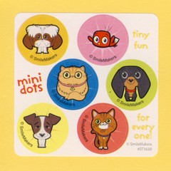 60 Playful Pets Mini Dot Stickers – Party Favors – Puppy Dog, Cat, Bird