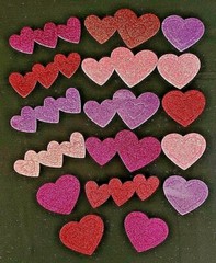 Iridescent Glittery Red, Pink, Purple, Hot Pink Puffy Foam Heart Stickers