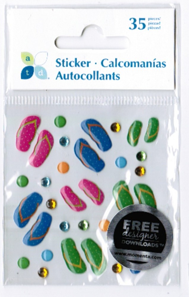 NEW pack SUMMER Colorful Flip Flops Dimensional Gems Scrapbook Stickers!