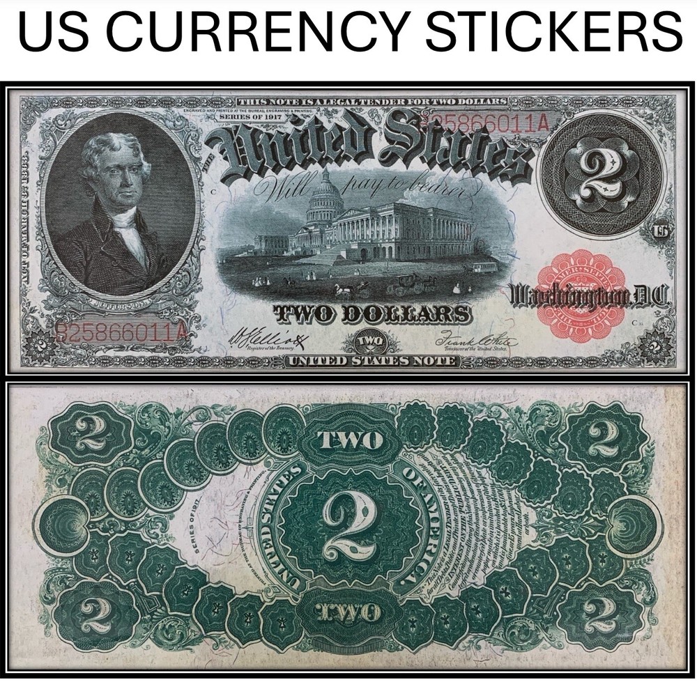 $2 Two Dollar 1917 Legal Tender Note (US CURRENCY STICKERS)