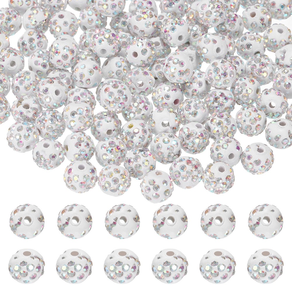 105 Pcs 10mm Rhinestone Clay Beads for Jewelry Making, AB Color