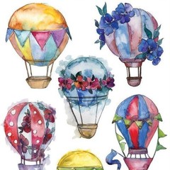 Violette Stickers – 1 Watercolor Hot Air Balloons Sticker Sheet – Scrapbooks