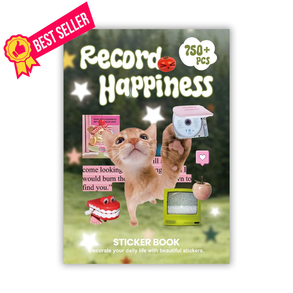 Bomichi Cute Sticker Book, Y2K Vintage Grunge Kawaii Retro Aesthetic Cat