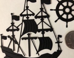 PIRATE SHIP Die-Cuts(9pc)Oceans•Jolly Rodgers•Sail•Pirates•Helm•Anchor •Sea•Wind