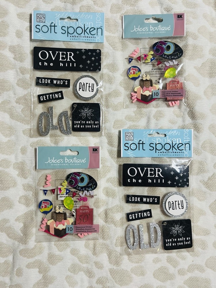 50th Birthday Sticker Lot Of 4 Jolee’s Soft Spoken Over The Hill Dimensional