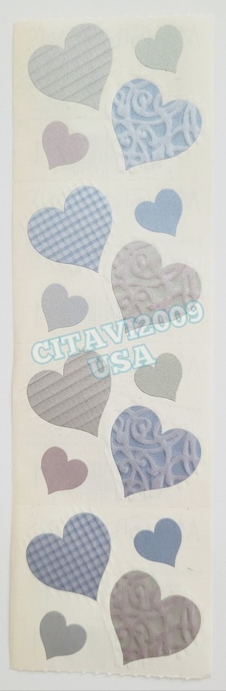 MRS GROSSMAN’S 2004 VINTAGE STICKERS TEXTURED EMBELLISHED HEARTS Grey Blue Lilac