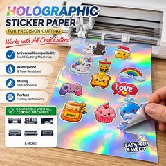 20 Sheets Holographic Sticker Paper 8.5×11 inch Printable Waterproof Stickers Ra