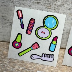 Lot of 3 VTG Sandylion Stickers Pods Assorted BEAUTY, LIPSTICK, COMB 21 Cts New