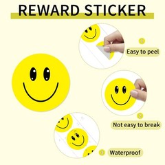 Happy Face Stickers for School Reward Chart, 1 Inch, 500 Pcs, Yellow
