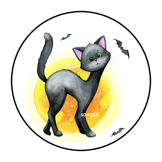 30 CUTE HALLOWEEN BLACK CAT STICKERS ENVELOPE SEALS LABELS 1.5″ ROUND BATS