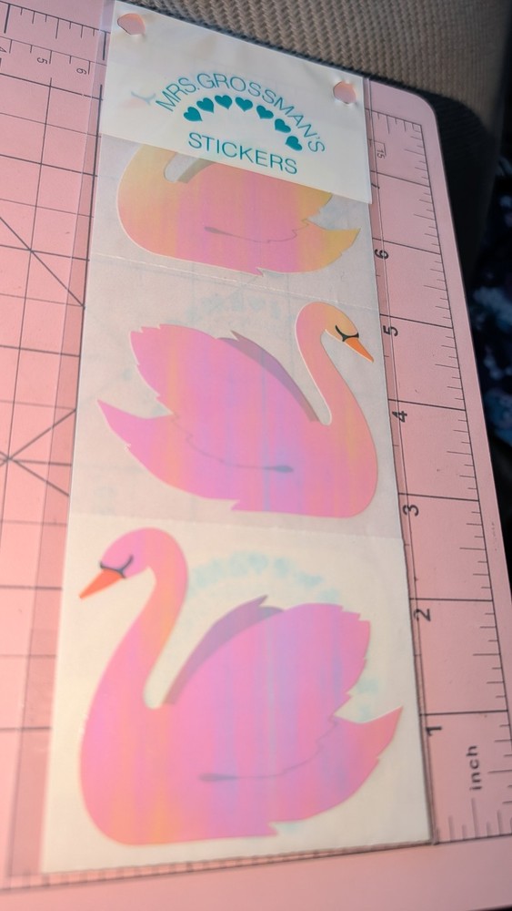 Vintage Mrs Grossmans Stickers Pearl Opal Swans Jumbo Stickers New 4 In Pack
