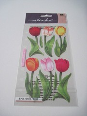 Scrapbooking Crafts Stickers Sticko Tulips Orange Pink Red Yellow Stems Leaves