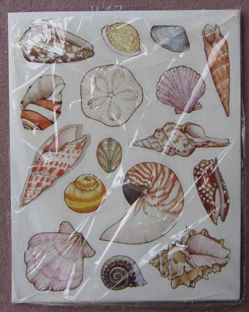 Vtg Hallmark 3 Sheets Seashell Stickers Sand Dollar Conches Crafting 48 Stickers