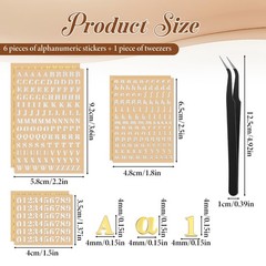 6 Sheets 4.5mm Letter Stickers with Stainless Steel Tweezer Gold, Silver