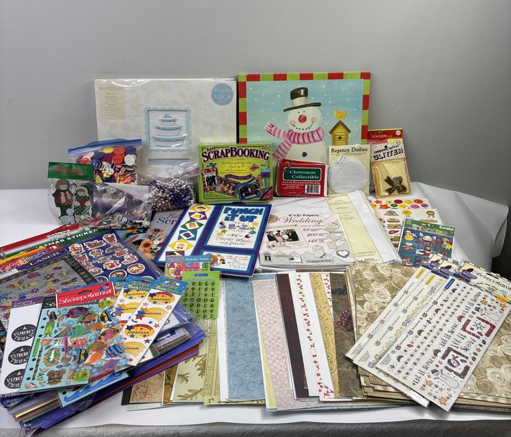 Large Scrapbooking & Craft Lot Paper Stickers Buttons Books Wedding Christmas