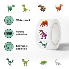 Dinosaur Sticker Rolls for Kids, 500Pcs, Circle Reward Classroom Stickers
