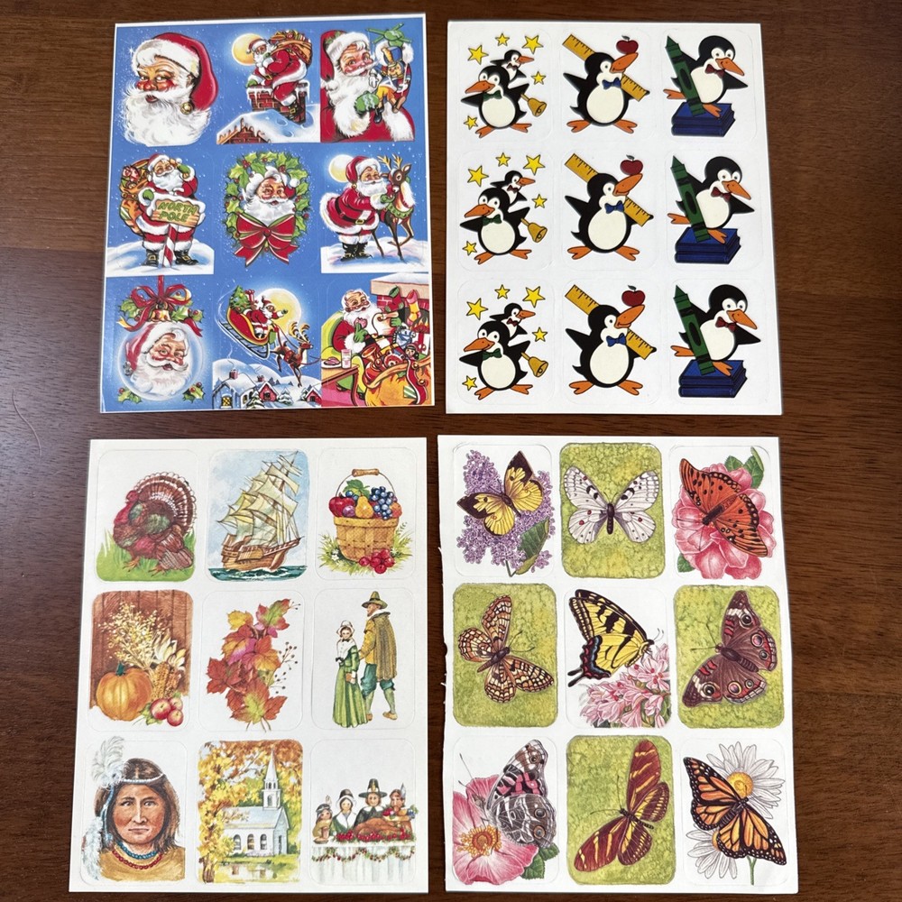 Vintage EUREKA (?) Brand 4 x STICKERS SHEET Vintage 80’s Htf Rare Penguins🐧