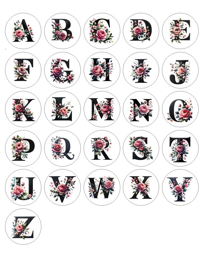 Initial Pink Rose Letters Flower Handmade Stickers Scrapbook Envelope Labels