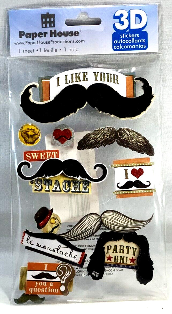 Paper House 3D Mustache Stickers Fu Man Chu Scrapbooking Dimensional Crafts 2014