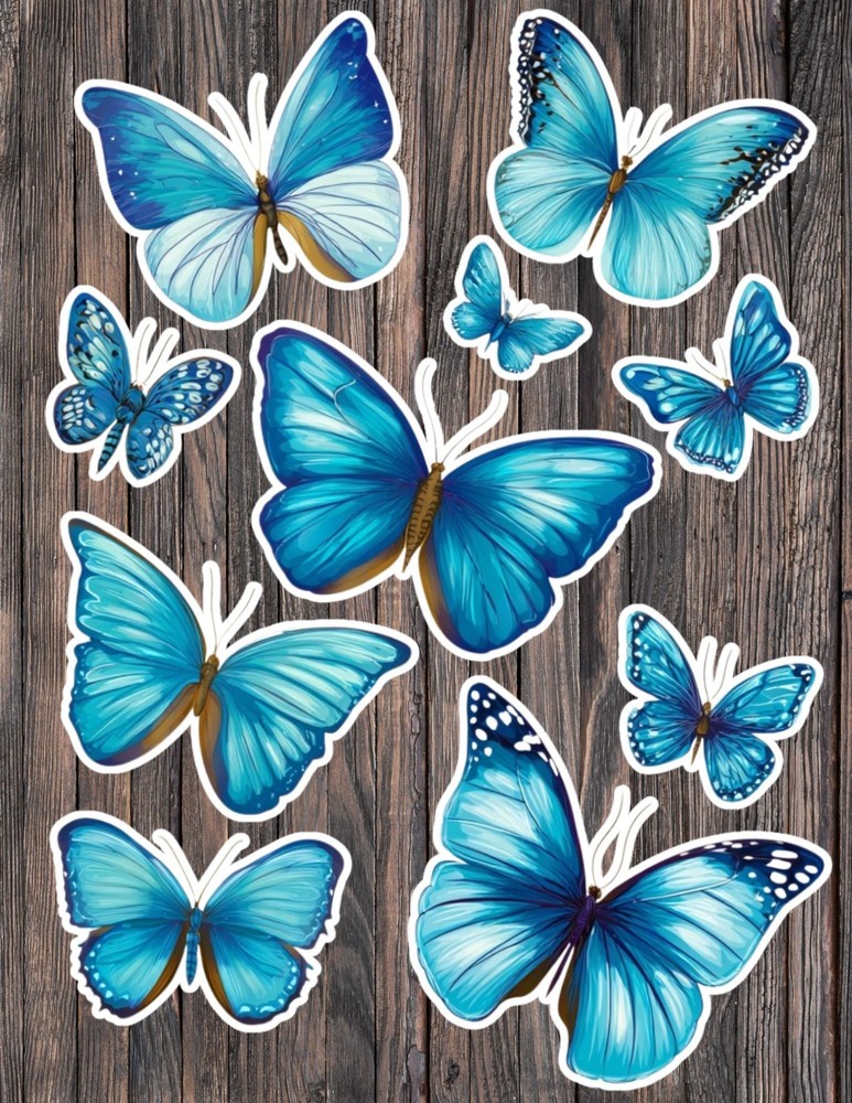 Blue Butterflies Die Cut Vinyl Stickers Set Scrapbooking Laptop Waterbottle