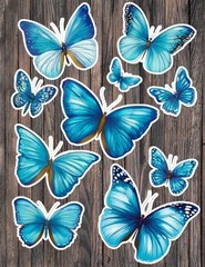 Blue Butterflies Die Cut Vinyl Stickers Set Scrapbooking Laptop Waterbottle