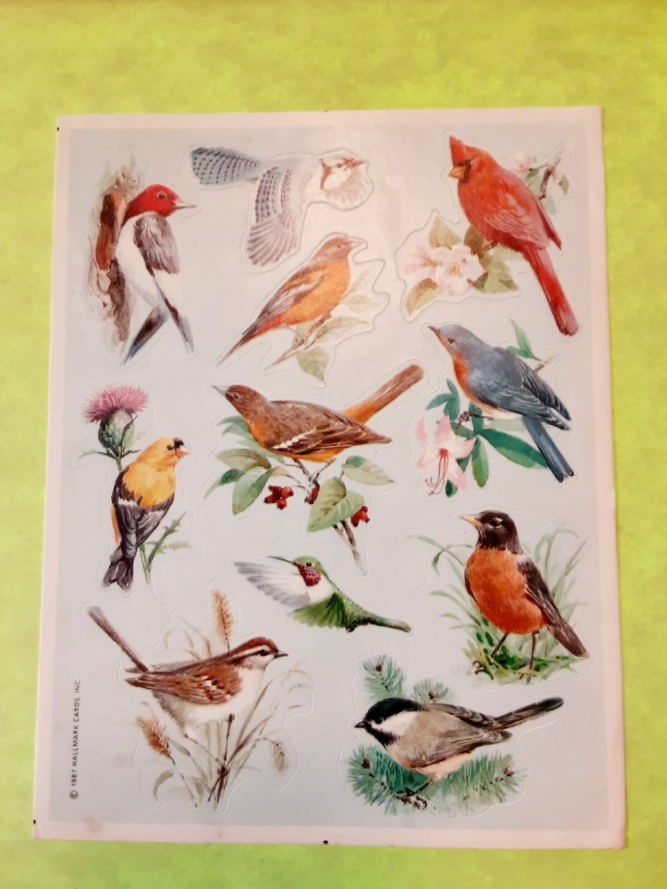 vintage 80s Hallmark wild birds sticker sheet *damaged*