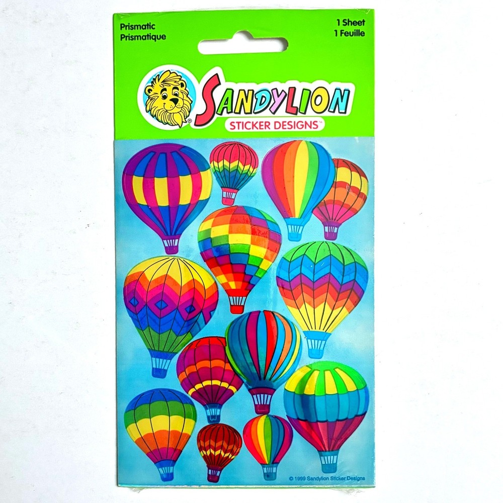 Sandylion Prismatic Hot Air Balloons Stickers Rainbow Foil 1 Sheet Sealed Vtg