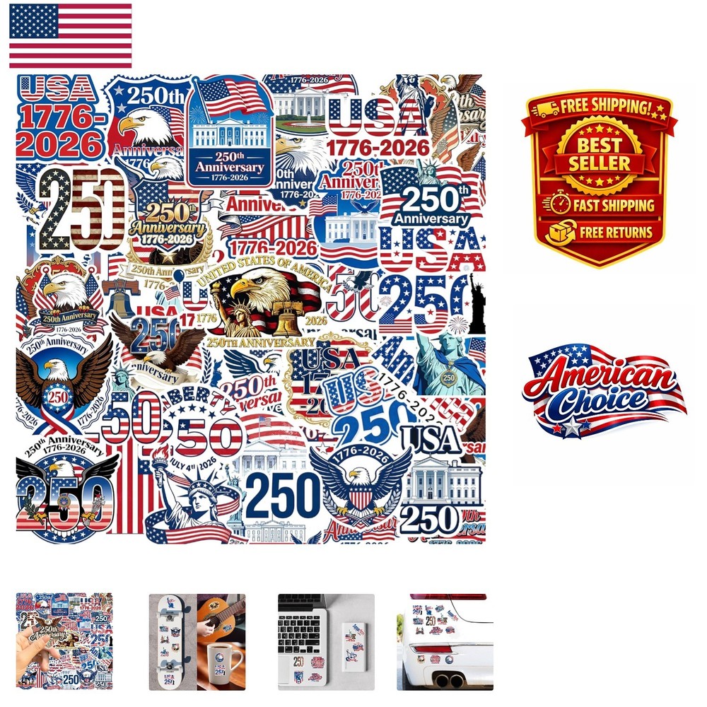 Vibrant 250th Anniversary Vinyl Decals – Perfect for Personalizing Laptops
