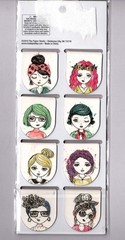 The Paper Studio WATERCOLOR GIRLS (8) MAGNETIC CLIPS TWO-SIDED crafts bookmark
