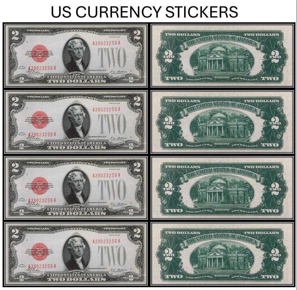 $2 Two Dollar 1928 Legal Tender Note (US CURRENCY STICKERS) (Lot Of 4)