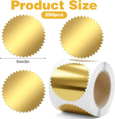 250 PCS Gold Seal Stickers, Gold Foil Embossing Stickers, 2 Inch round Self