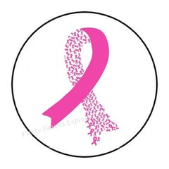 30 PINK RIBBON BREAST CANCER AWARENESS ENVELOPE SEALS LABELS STICKERS 1.5″
