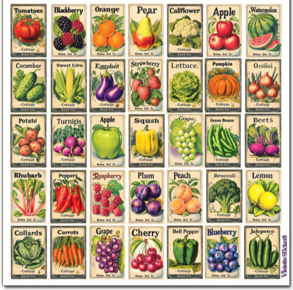 Violette Stickers Mini Seed Packet Fruits & Veggies Crafts Planner Supply