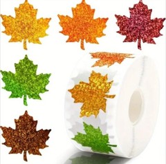 500 pcs Sticker Seals Roll Foil Autumn Leaf 🍁 NICE SIZE!! 1 1/2″ Leaves NEW!!!