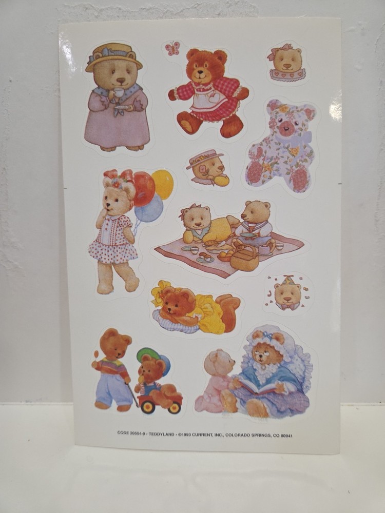 VTG 1993 Vintage Stickers Current Inc Teddy Bears «Teddyland» Sticker Sheet