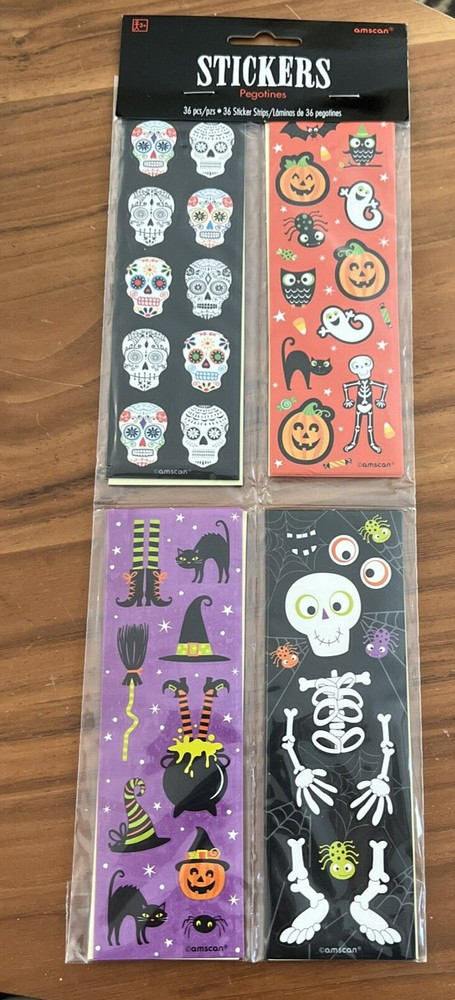 Amscan Halloween Stickers 36 Pcs/Strips Sugar Skulls Skeletons Ghosts Witches