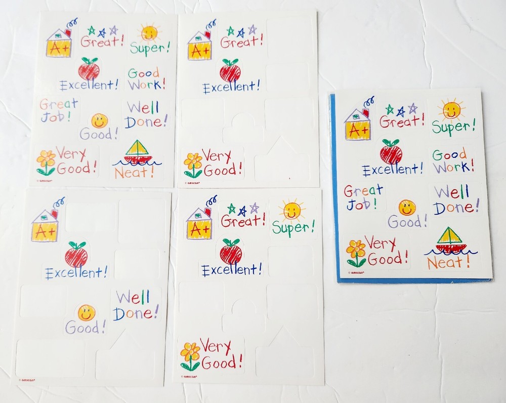 Vintage Amscan Teacher Rewards Stickers Positive Sayings Terrific 5 Sheets