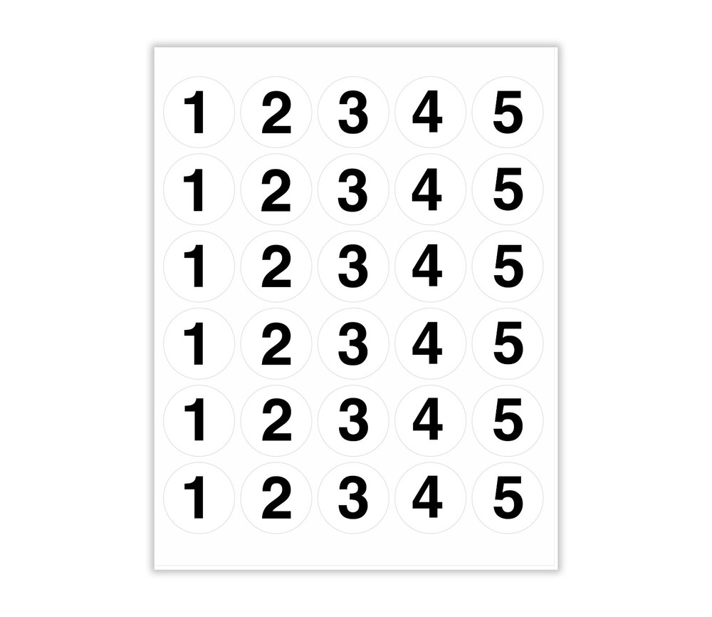 6x NUMBER STICKERS # 1-5 SEQUENTIAL WHITE~1.5″ CIRCLE LABELS Consecutive
