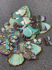 ADHESIVE LARGE COLORFUL BLUE/GREEN COLORS BUTTERFLY SHAPE MULTI-SIZE BUTTERFLIES