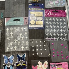 Mixed Scrapbooking Embellishments Lot Rhinestones Stickers Charms Craft