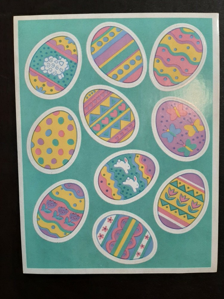 Vtg EASTER EGGS Pastel Kawaii Aesthetic Theme Sticker Sheet Ephemera Collection