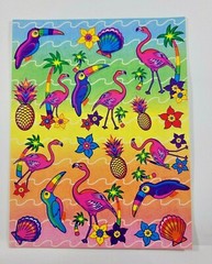 Vintage Lisa Frank Sticker Sheet Flamingos Toucans Palm Trees S166 1990s 4.5×6″