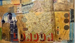 1950s 60s Framed Travel England London Scrapbooking Collage Coins 24 X 16”