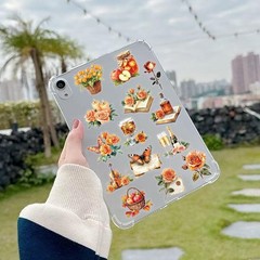 50 PCS Vintage Orange Rose Floral Scrapbook Stickers, Clear Watercolor Fall A…
