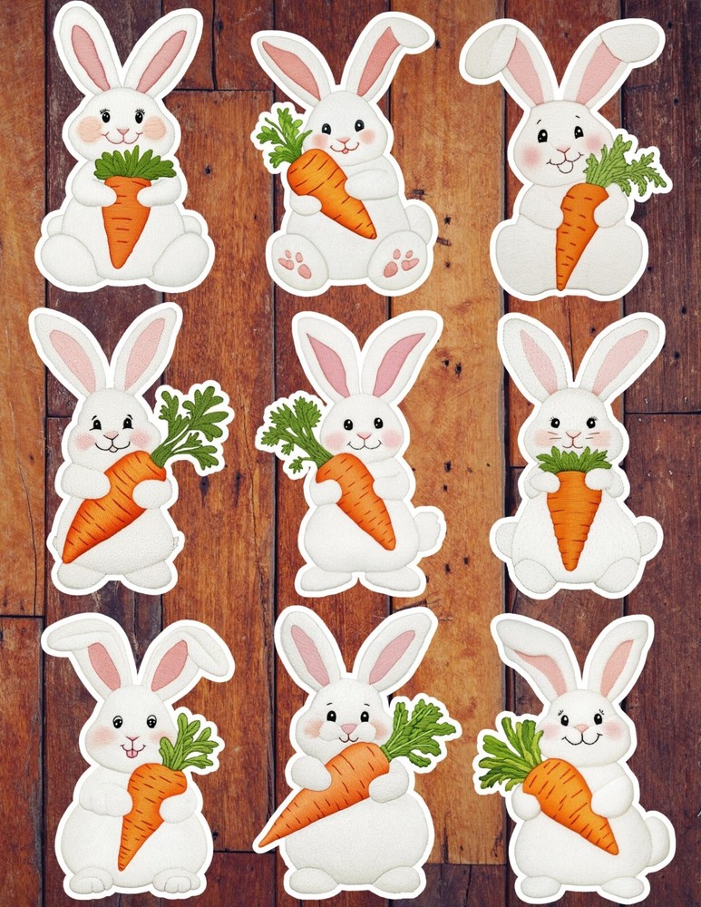 Easter Bunny With Carrot Die Cut Stickers Set Scrapbooking Laptop Water Bottle